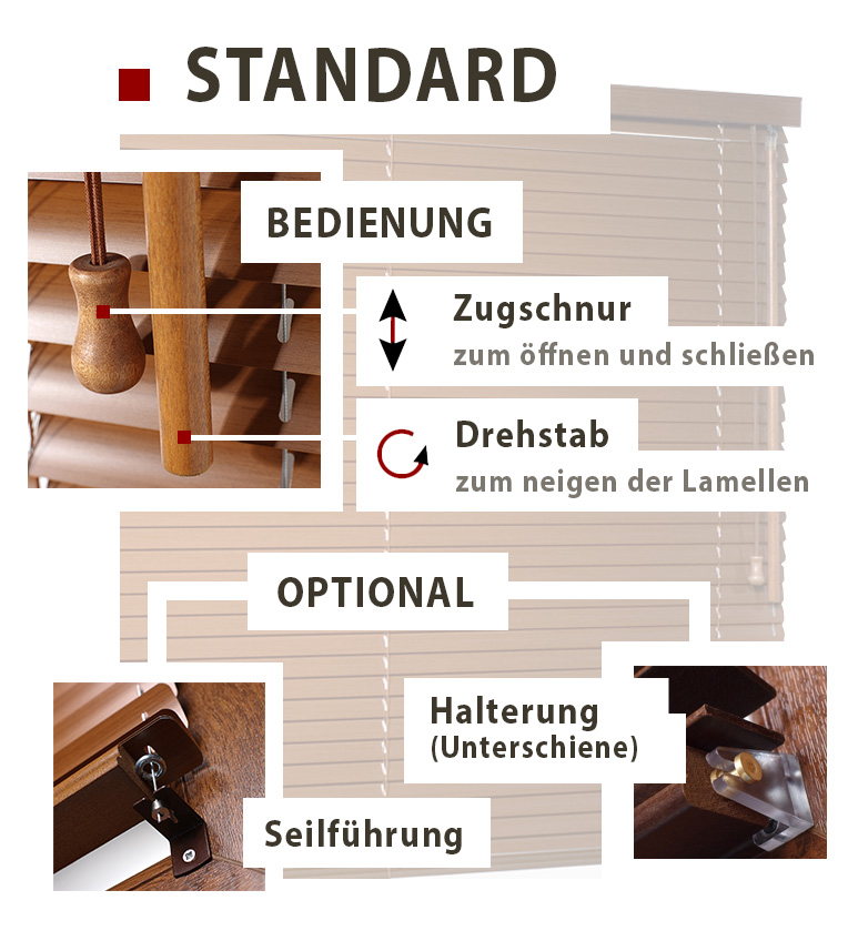 Holz Jalousie 25mm Standard Bedienung